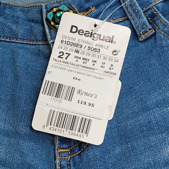NWT Desigual "Ethnic Ankle" Embroidered Jeans size 27 - Picture 7 of 10